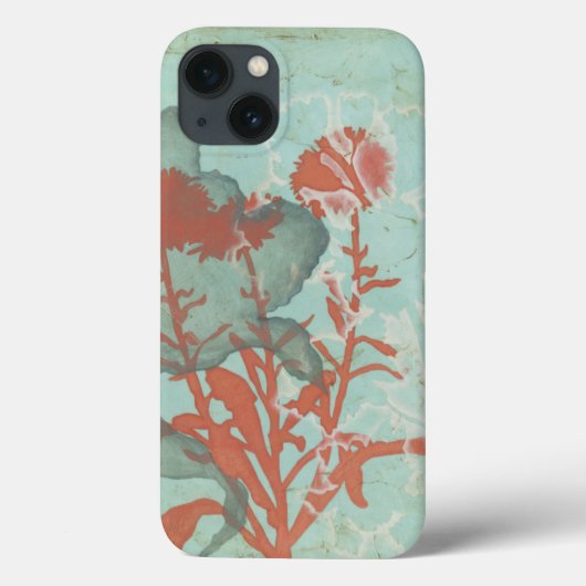 Silhouette van Rode Bloemen op Blauwgroen Achtergr Case-Mate iPhone Case (Achterkant)