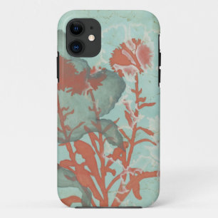 Silhouette van Rode Bloemen op Blauwgroen Achtergr iPhone 11 Hoesje