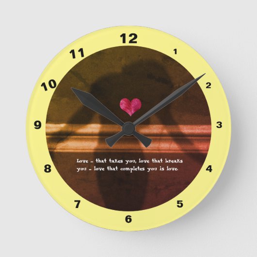 Silhouette van Vrouw, Vloerhart en liefdestekst Ronde Klok (Voorkant)