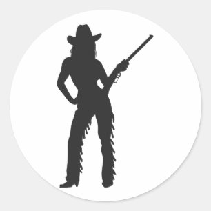 Silhouette van Western Cowgirl Ronde Sticker