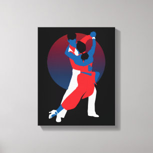 Silhouette voor rood en blauw dansen - Tango-danse Canvas Afdruk