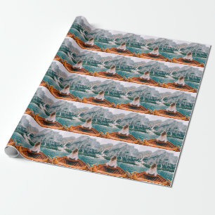 Silhouette Vrouw Alpine Lake Natuur Cadeaupapier