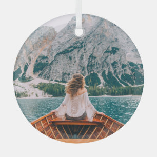 Silhouette Vrouw Alpine Lake Natuur Glas Ornament