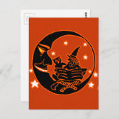  Silhouette Witch Cat en Moon Briefkaart (Voorkant / Achterkant)
