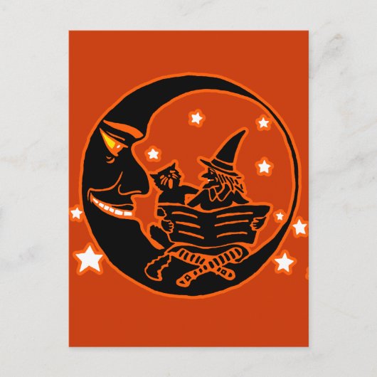  Silhouette Witch Cat en Moon Briefkaart (Voorkant)