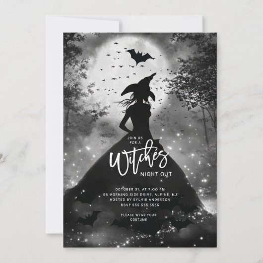 Silhouette Witch Halloween Party Uitnodiging (Voorkant)