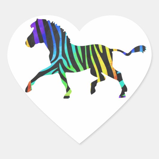 Silhouette Zebra Black en Rainbow Hart Sticker (Voorkant)