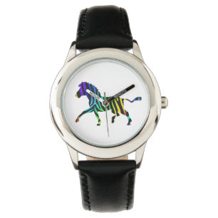 Silhouette Zebra Black en Rainbow Horloge