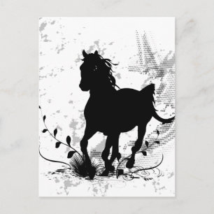 Silhouette, zwart paard briefkaart