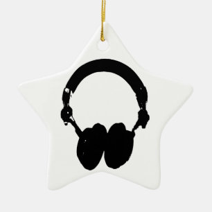 Silhouette (zwart-wit) hoofdtelefoon keramisch ornament
