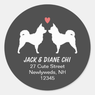 Silhouetten van langharige Chihuahua's Retouradres Ronde Sticker