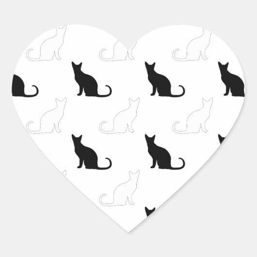 Silhouetten van zwarte en witte katten hart sticker (Voorkant)