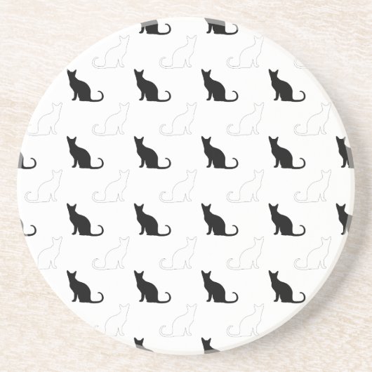 Silhouetten van zwarte en witte katten zandsteen onderzetter (Voorkant)