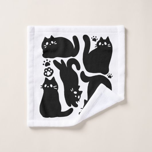 Silhouettes de chat noir - Design Feline mignon (Gant de toilette)