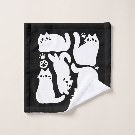 Silhouettes de chaton blanc - Design Feline mignon (Gant de toilette)