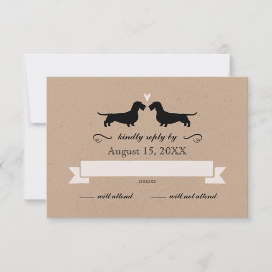 Silhouettes de Dachshund (Fil Haired) Mariage RSVP (Devant)