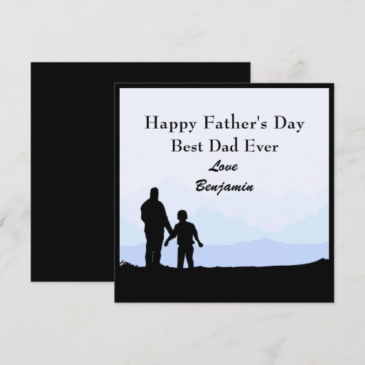 Silhouettes meilleur papa & son Nom Carte de Fête (Devant / Derrière)