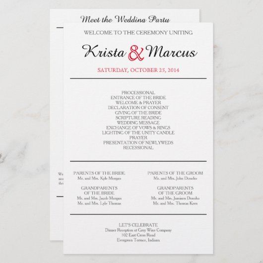 Silhouettes simples Programmes de mariage Flyers (Devant / Derrière)