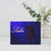Silhouettes van salsa dansers met blauwe achtergro briefkaart (Staand voorkant)