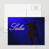 Silhouettes van salsa dansers met blauwe achtergro briefkaart (Voorkant / Achterkant)