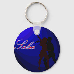Silhouettes van salsa dansers met blauwe achtergro sleutelhanger