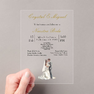 Silhueta de novia y novio acryl uitnodigingen