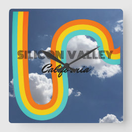 Silicon Valley Californië Retro Regenboog en Wolke Vierkante Klok
