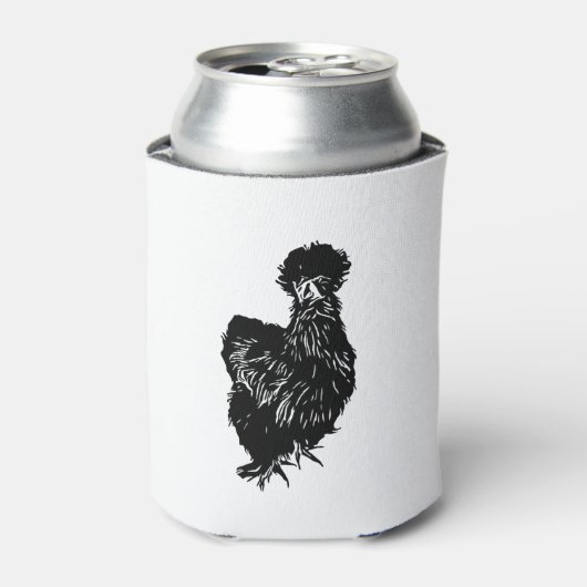 Silkie Bantam Chicken Line Art Tekening Blikjeskoeler (Blikje Voorkant)