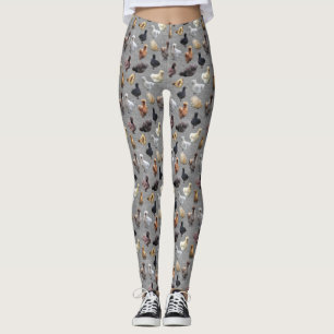 Silkie Bantam Chickens op Grey Burlap Leggings