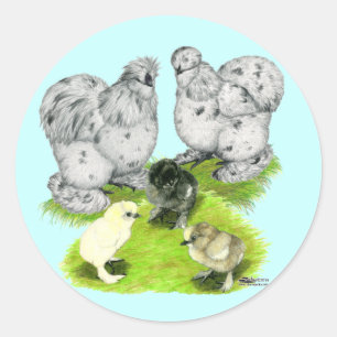 Silkie Bantam Splash Family Ronde Sticker