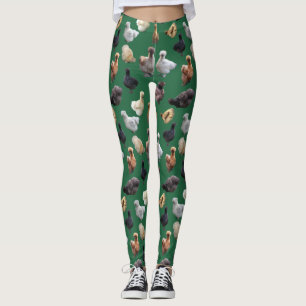 Silkie Bantams Chickens on Emerald Green Leggings