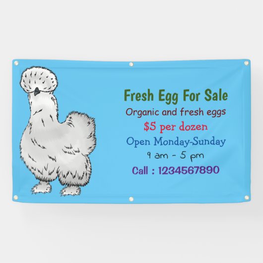Silkie cartoon verse eitjes voor verkoop spandoek (Horizontaal)