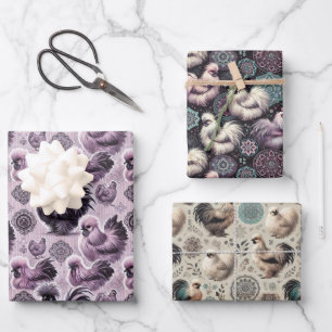 Silkie Chicken 3-vellen Flat Wrapping Paper Set