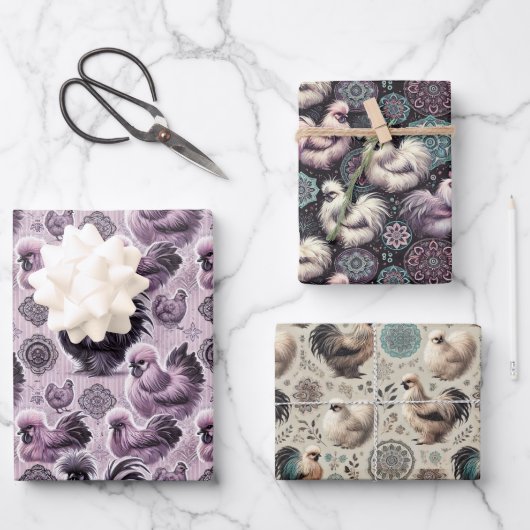 Silkie Chicken 3-vellen Flat Wrapping Paper Set (Voorkant)