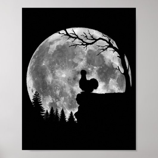 Silkie Chicken Moon Silhouette Funny Lazy Hallowee Poster (Voorkant)