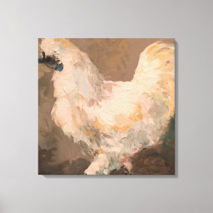 Silkie Chicken Stretched Canvas schilderend door J Afdruk