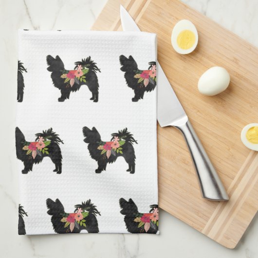 Silky Chihuahua Hondenras Boho Floral Silhouette Theedoek (Quarter Fold)