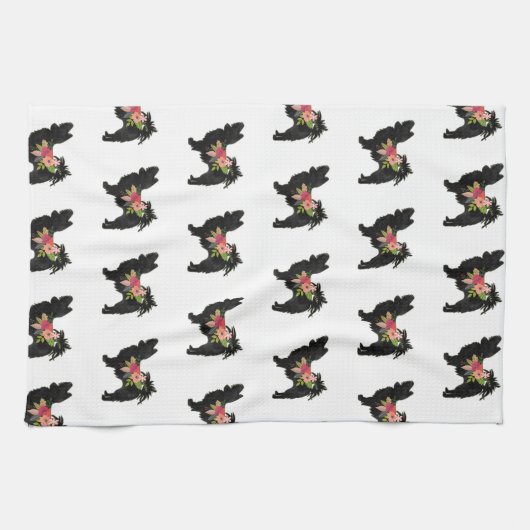 Silky Chihuahua Hondenras Boho Floral Silhouette Theedoek (Horizontaal)