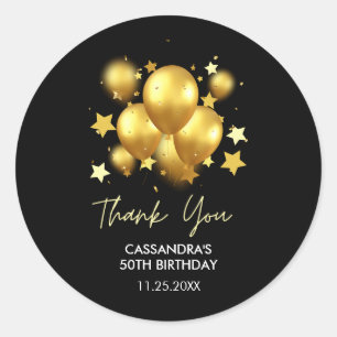 Silky Golden Balloons Stars Black Birthday Ronde Sticker