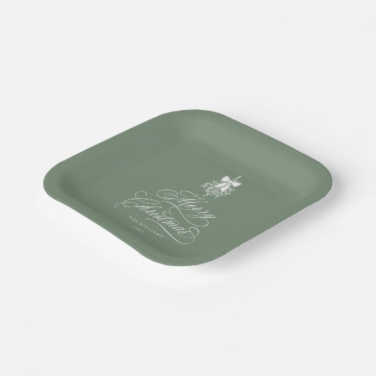 Silky Sage Romantische Kalligrafie Vrolijk Kerstfe Papieren Bordje (Gebogen)