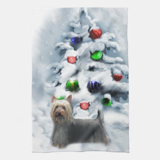 Silky Terrier Kerstmis Theedoek (Verticaal)