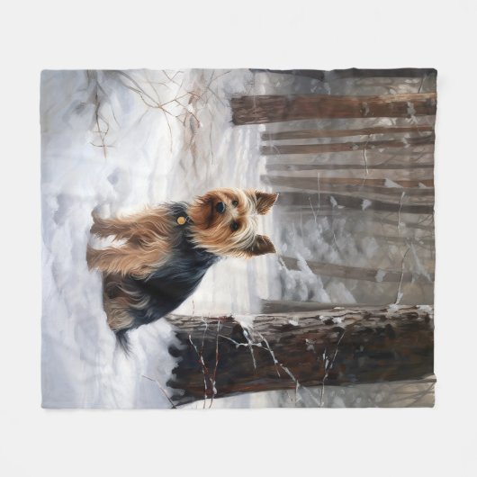 Silky Terrier Laat het sneeuwen Kerstmis Fleece Deken (Voorkant (Horizontaal))