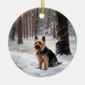 Silky Terrier Laat het sneeuwen Kerstmis Keramisch Ornament (Voorkant)