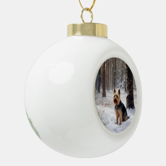 Silky Terrier Laat het sneeuwen Kerstmis Keramische Bal Ornament (Links)