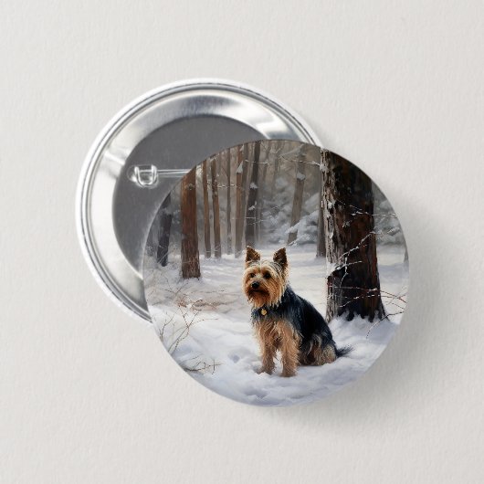 Silky Terrier Laat het sneeuwen Kerstmis Ronde Button 5,7 Cm (Voorkant /achterkant)