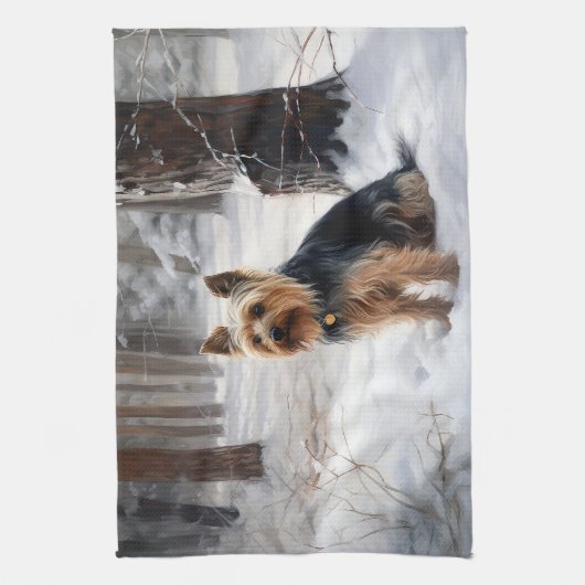 Silky Terrier Laat het sneeuwen Kerstmis Theedoek (Verticaal)