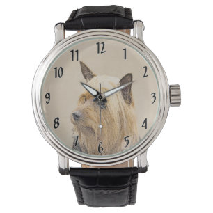 Silky Terrier Painting - Cute Original Dog Art Horloge