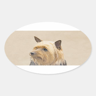 Silky Terrier Painting - Cute Original Dog Art Ovale Sticker