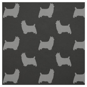 Silky Terrier Silhouettes Grey en Black Patterned Stof