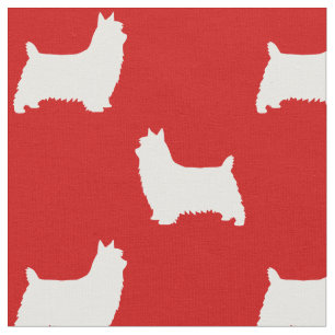 Silky Terrier Silhouettes Red en White Patterned Stof